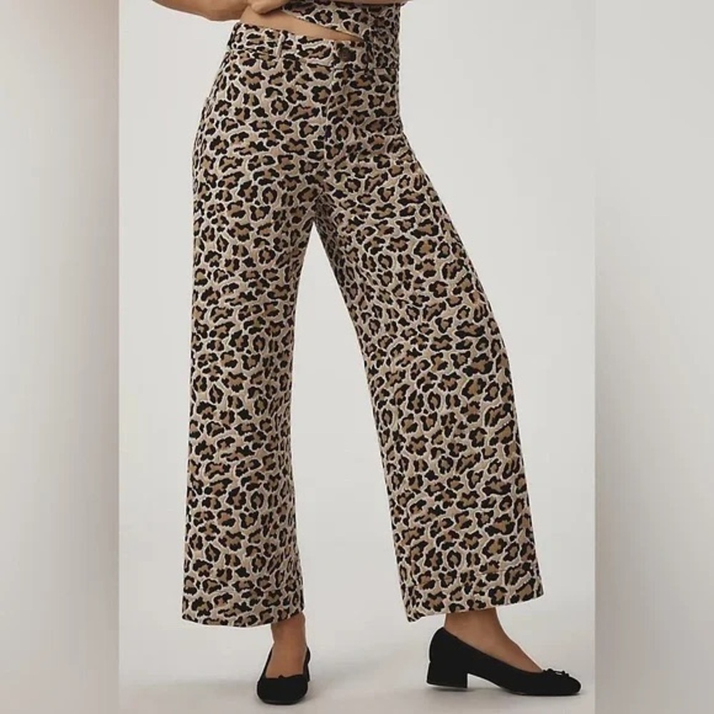 Anthropologie Maeve Ettie High-Rise Crop Wide-Leg Pants Leopard Knit